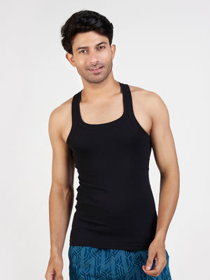 Men's Combed Cotton Rib Gym Vest (Black)