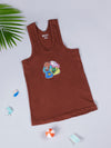 Boy's Graphic Print Round-Neck Vests (Chocolate Brown)