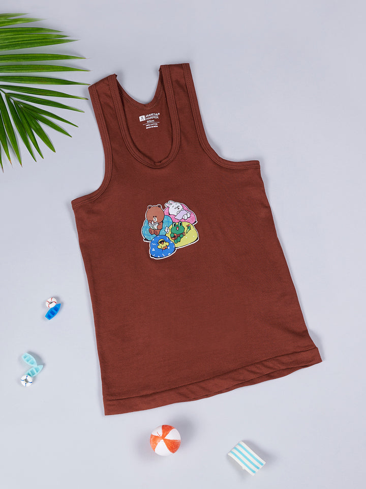 Boy's Graphic Print Round-Neck Vests (Rust Brown)