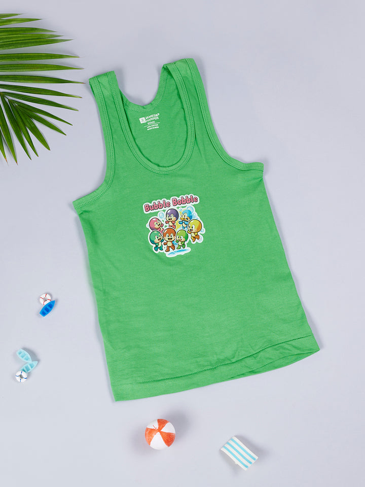 Boy's Graphic Print Round-Neck Vests (Parrot Green)