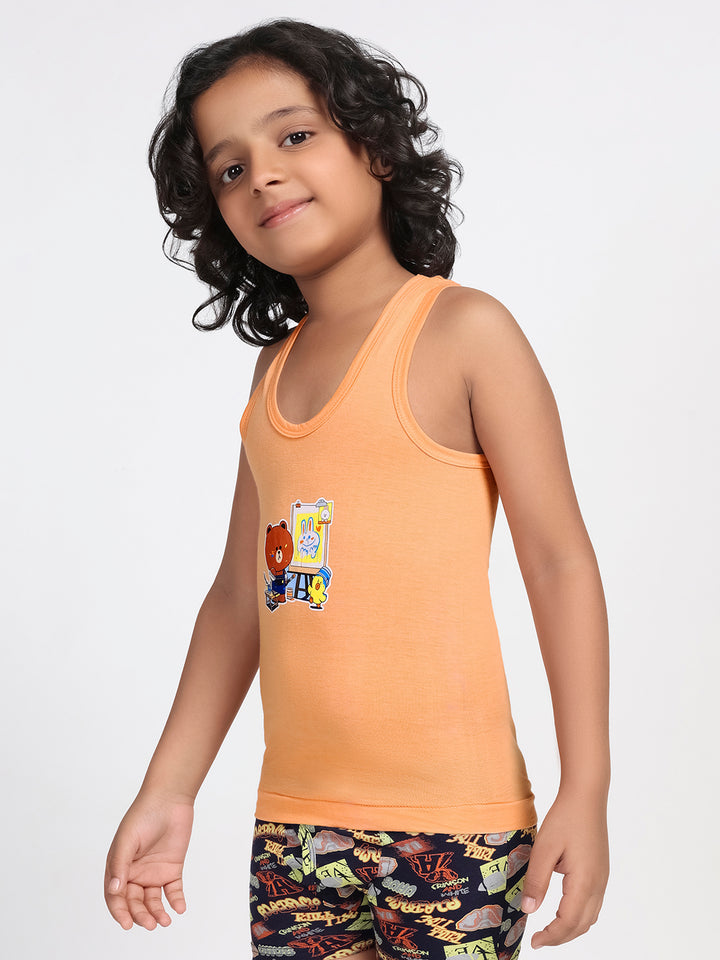 Boy's Graphic Print Round-Neck Vests (Coral)