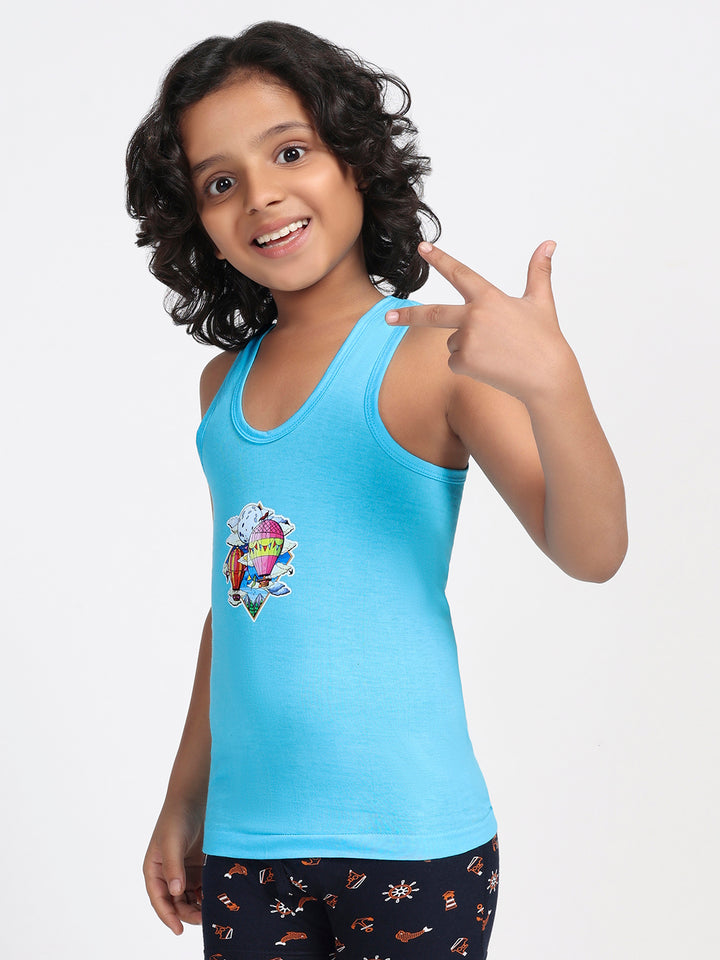 Boy's Graphic Print Round-Neck Vests (Powder Blue)