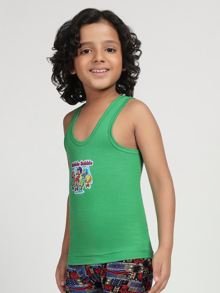 Boy's Graphic Print Round-Neck Vests (Parrot Green)