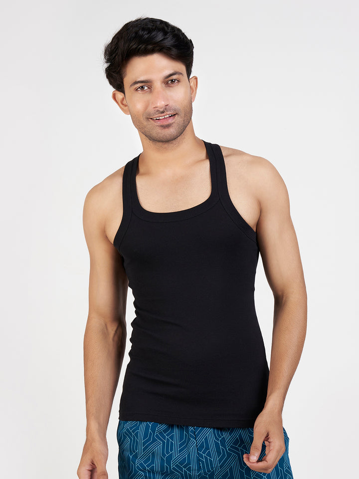 Men's Combed Cotton Rib Gym Vest (Black)