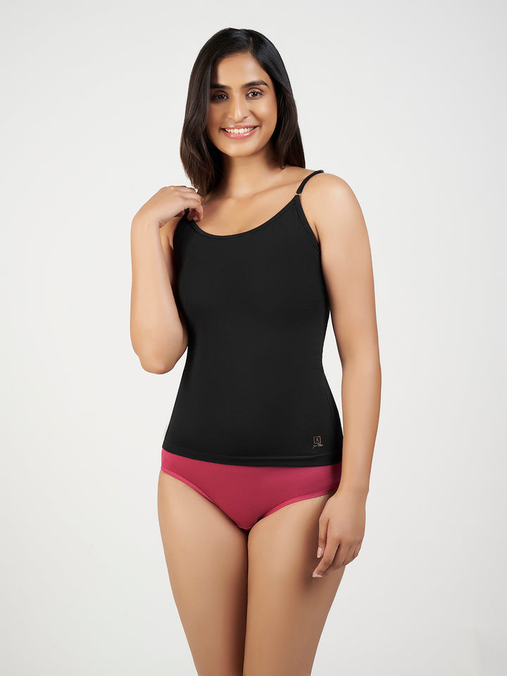 Women's Combed Cotton Spandex Camisole with Adjustable Straps (Black)