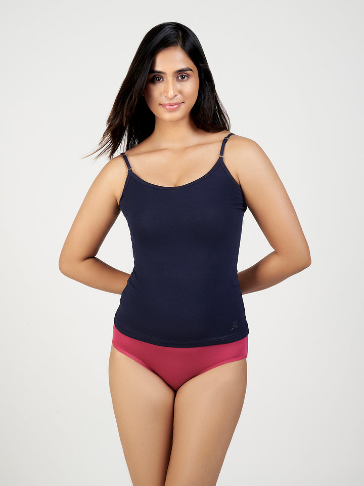 Women's Combed Cotton Spandex Camisole with Adjustable Straps (Navy Blue)