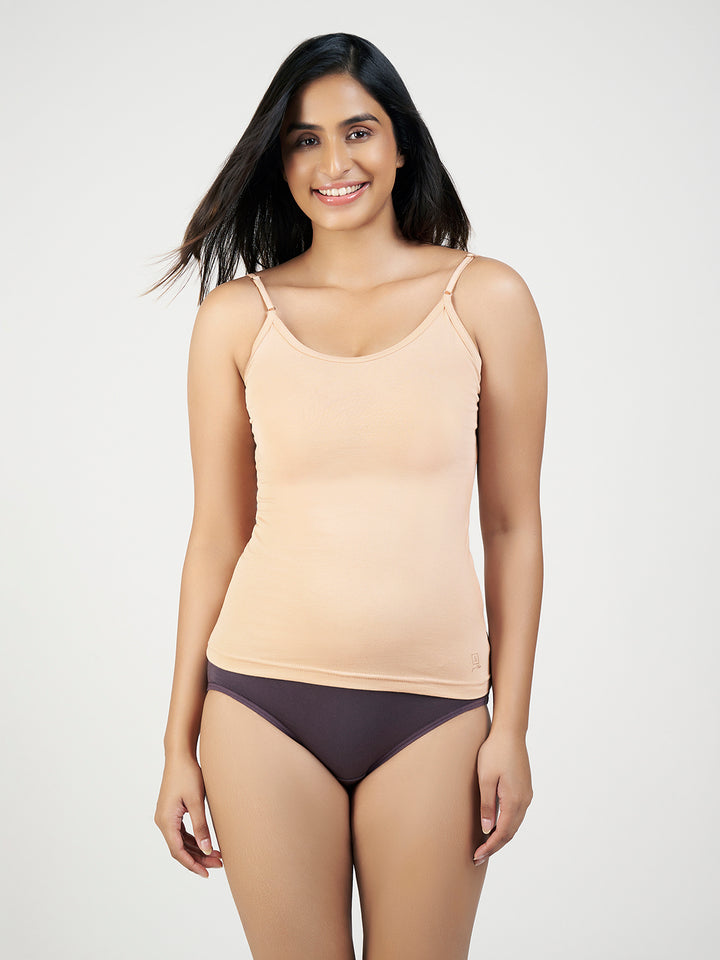 Women's Combed Cotton Spandex Camisole with Adjustable Straps (Skin)