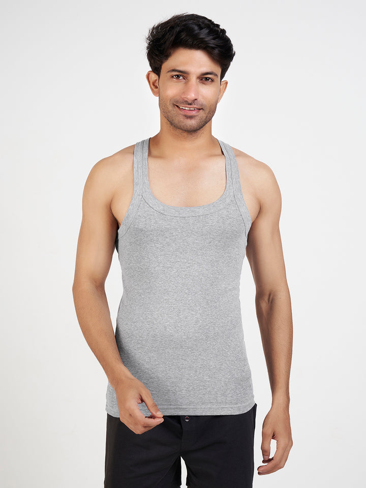 Men's Combed Cotton Rib Gym Vest (Grey Melange)