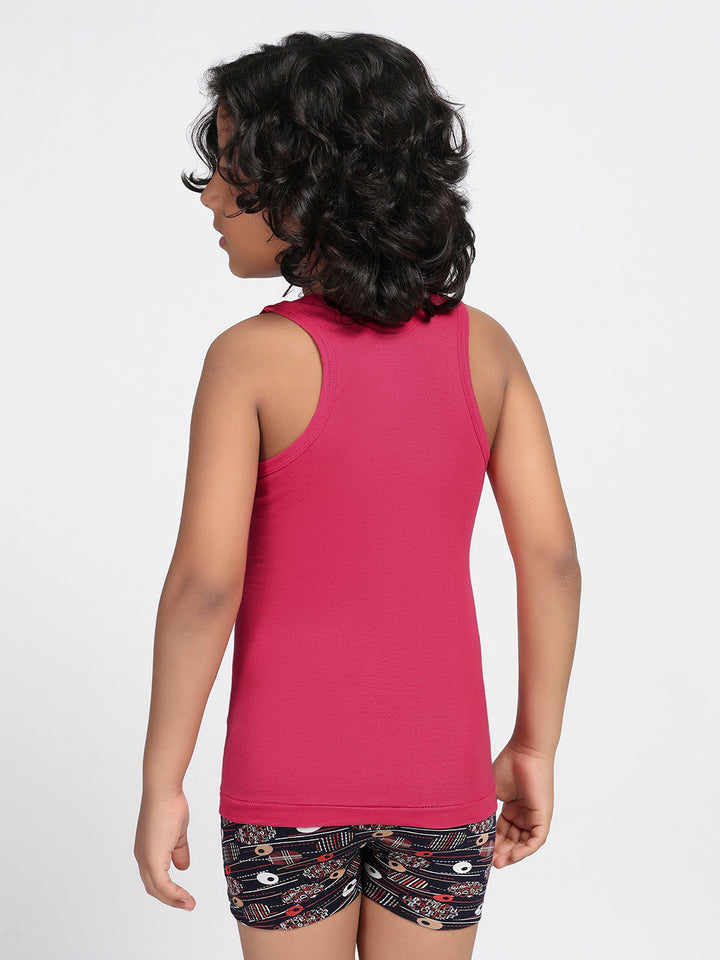 Boy's Graphic Print Round-Neck Vests (Bridal Rose)