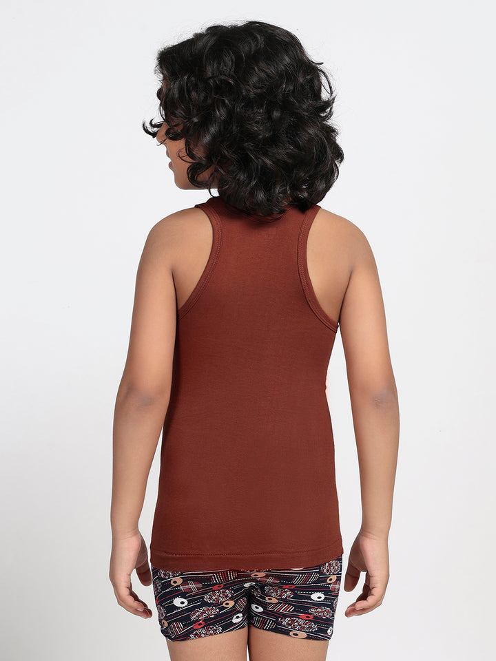 Boy's Graphic Print Round-Neck Vests (Chocolate Brown)