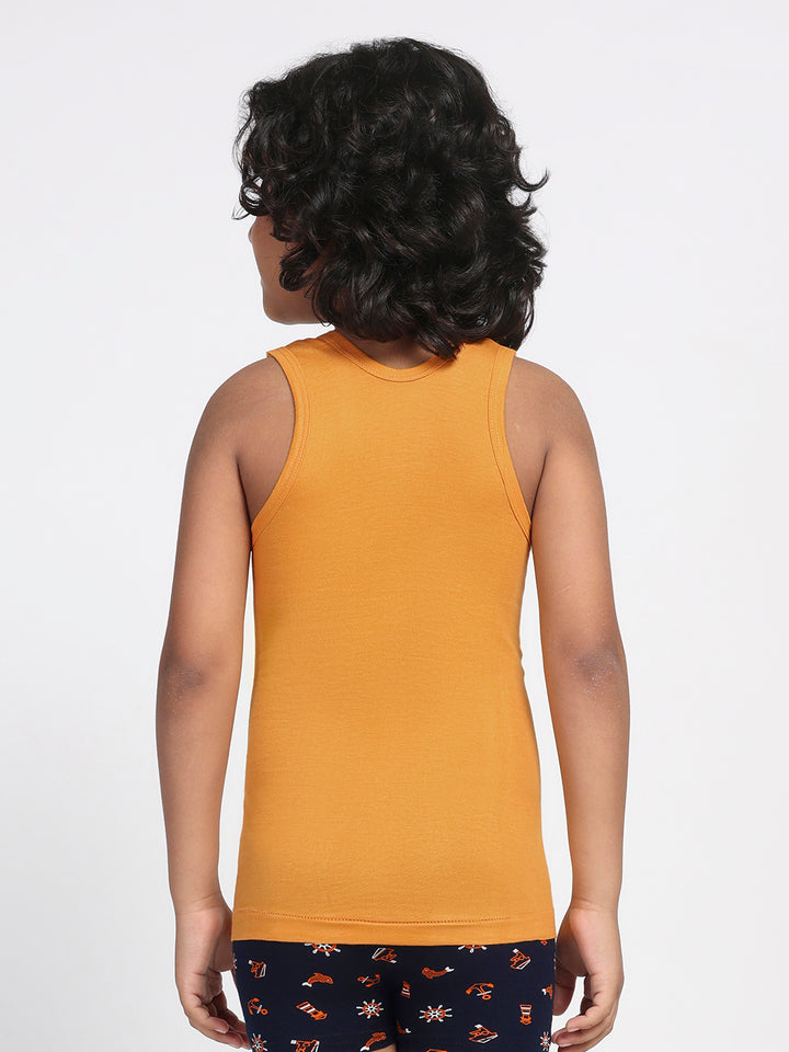 Boy's Graphic Print Round-Neck Vests (Golden Yellow)