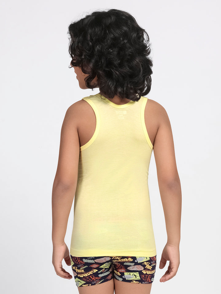 Boy's Graphic Print Round-Neck Vests (Light Lemon)