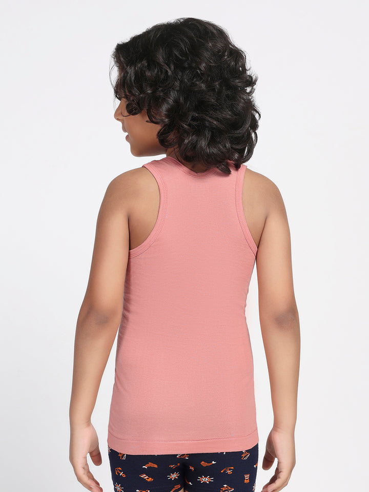Boy's Graphic Print Round-Neck Vests (Lipstick Rose)