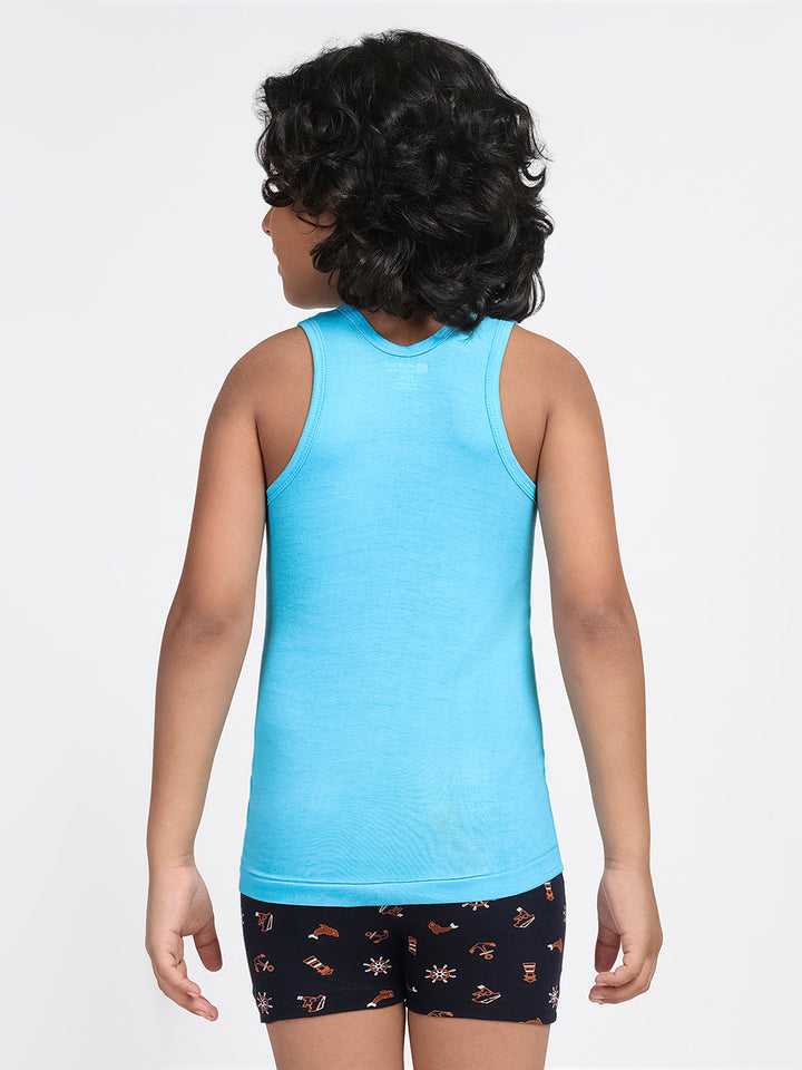 Boy's Graphic Print Round-Neck Vests (Powder Blue)