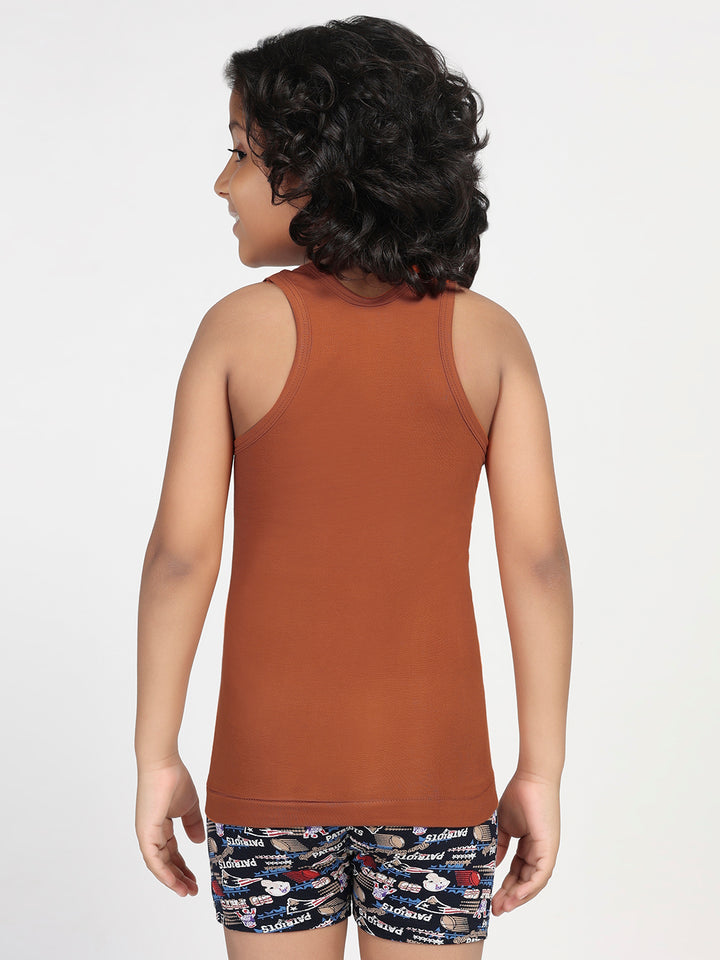 Boy's Graphic Print Round-Neck Vests (Rust Brown)