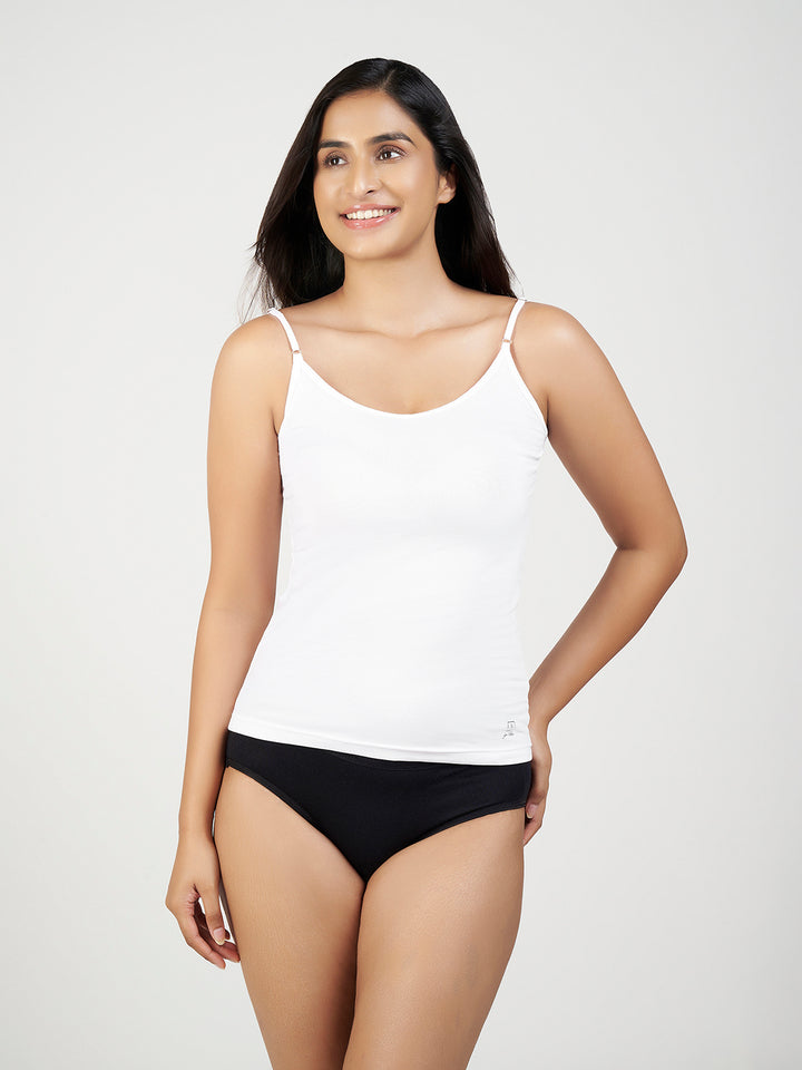 Women's Combed Cotton Spandex Camisole with Adjustable Straps (White)