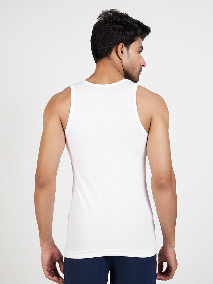 Men's Combed Cotton Rib Gym Vest (White)