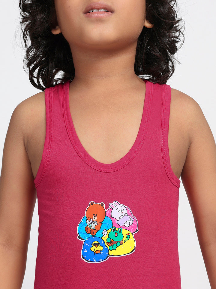 Boy's Graphic Print Round-Neck Vests (Bridal Rose)