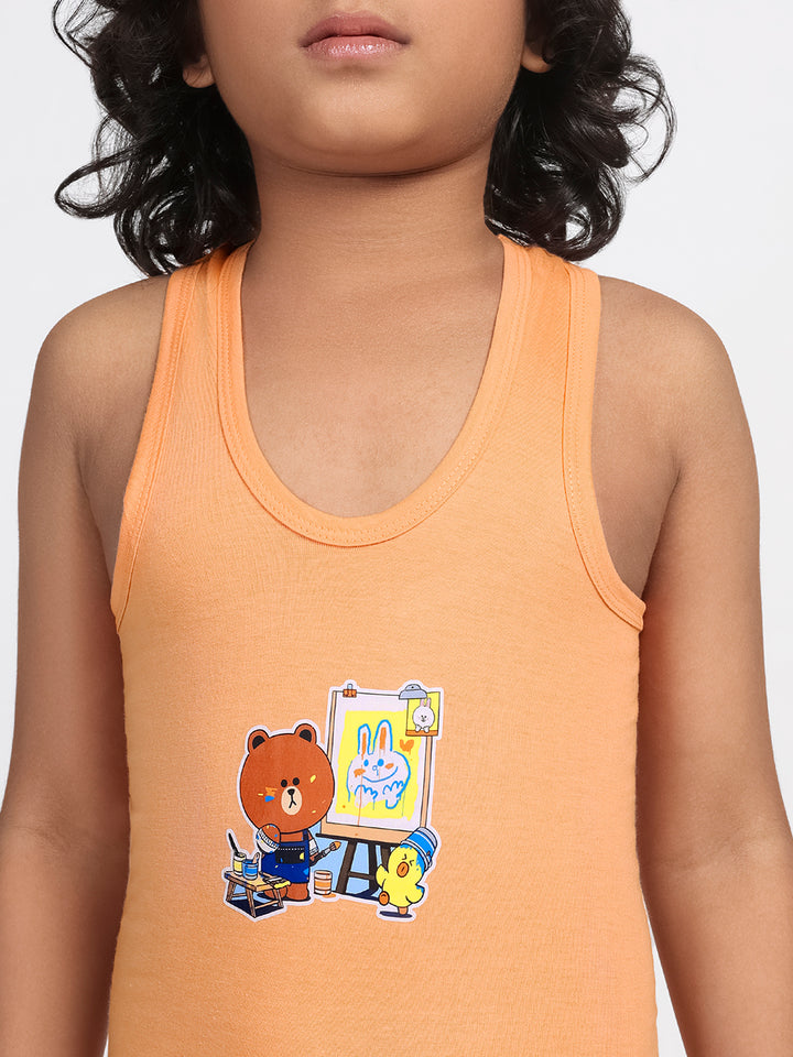 Boy's Graphic Print Round-Neck Vests (Coral)