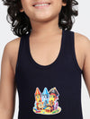 Boy's Graphic Print Round-Neck Vests (Navy Blue)