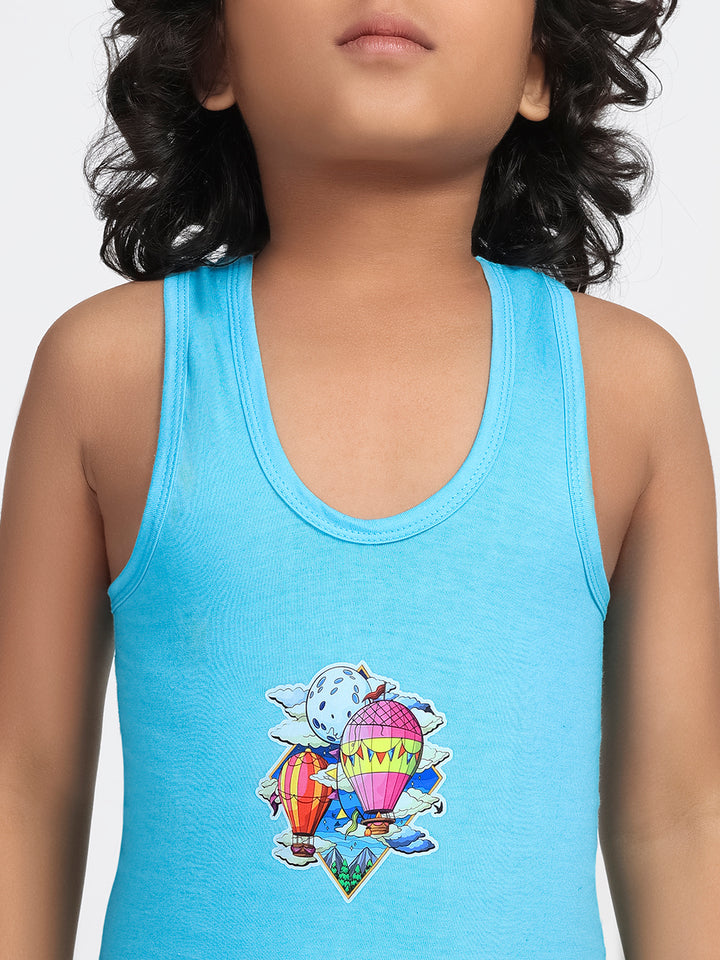 Boy's Graphic Print Round-Neck Vests (Powder Blue)