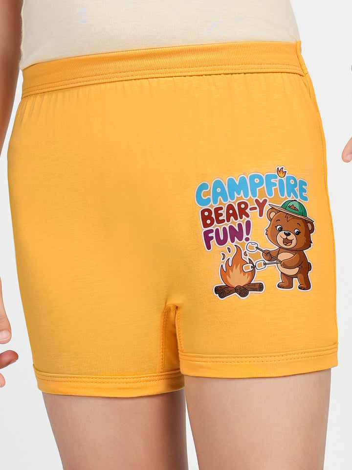 Girl's Combed Cotton Bloomer With Soft Elastane Belt and Folded Bottom (Fuscia/Golden Yellow)