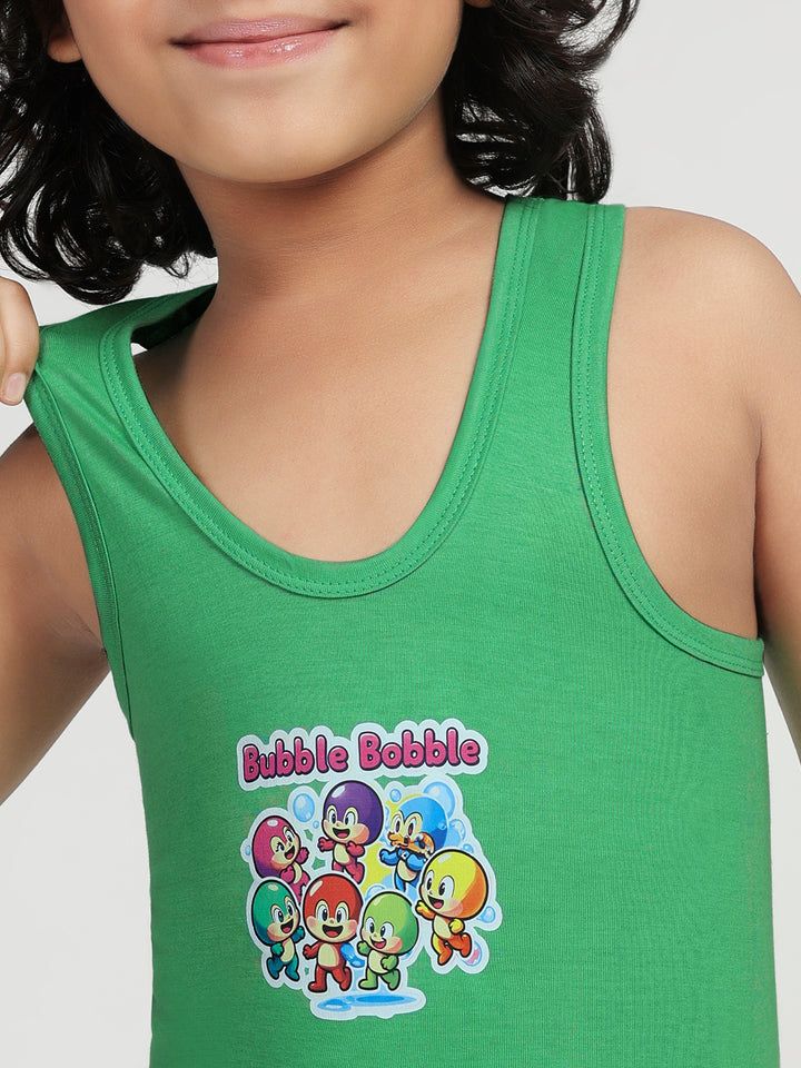 Boy's Graphic Print Round-Neck Vests (Parrot Green)