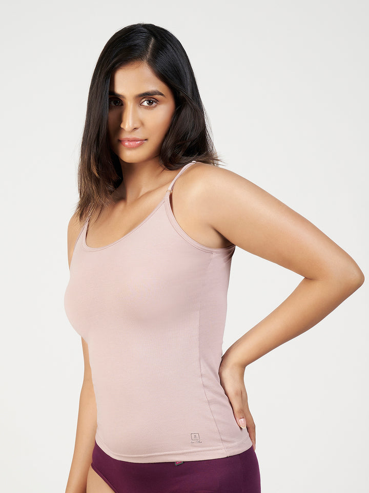 Women's Combed Cotton Spandex Camisole with Adjustable Straps (Light Chocolate)