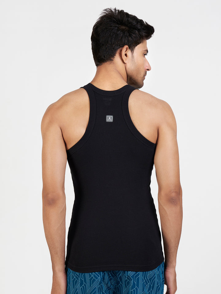 Men's Combed Cotton Rib Gym Vest (Black)
