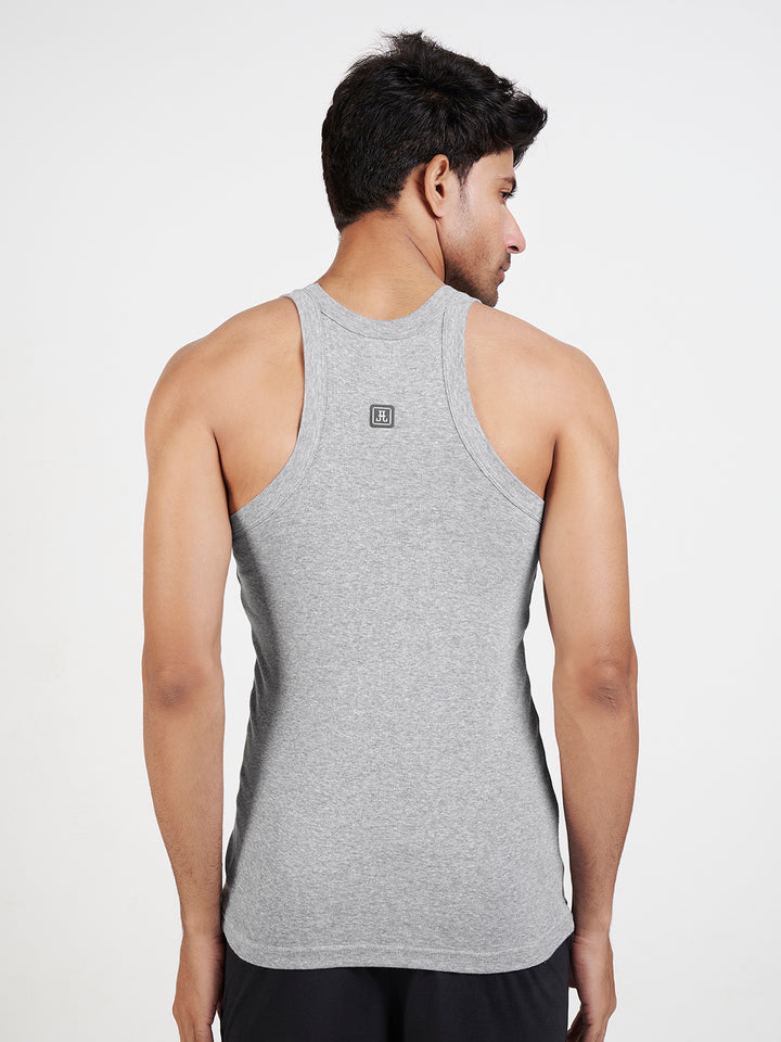 Men's Combed Cotton Rib Gym Vest (Grey Melange)