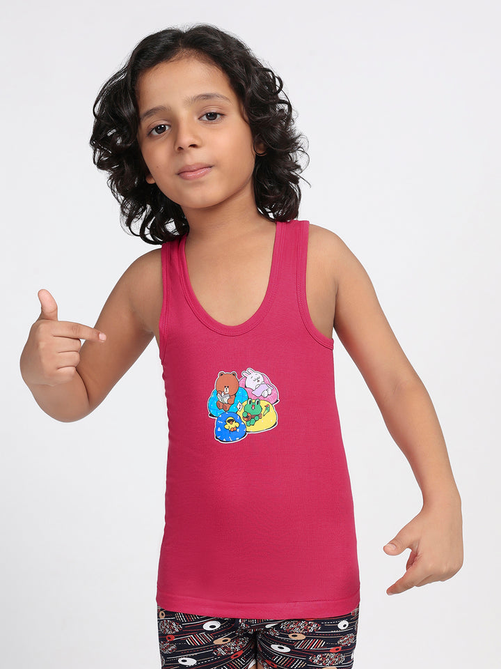 Boy's Graphic Print Round-Neck Vests (Bridal Rose)