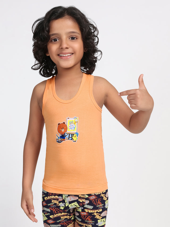 Boy's Graphic Print Round-Neck Vests (Coral)