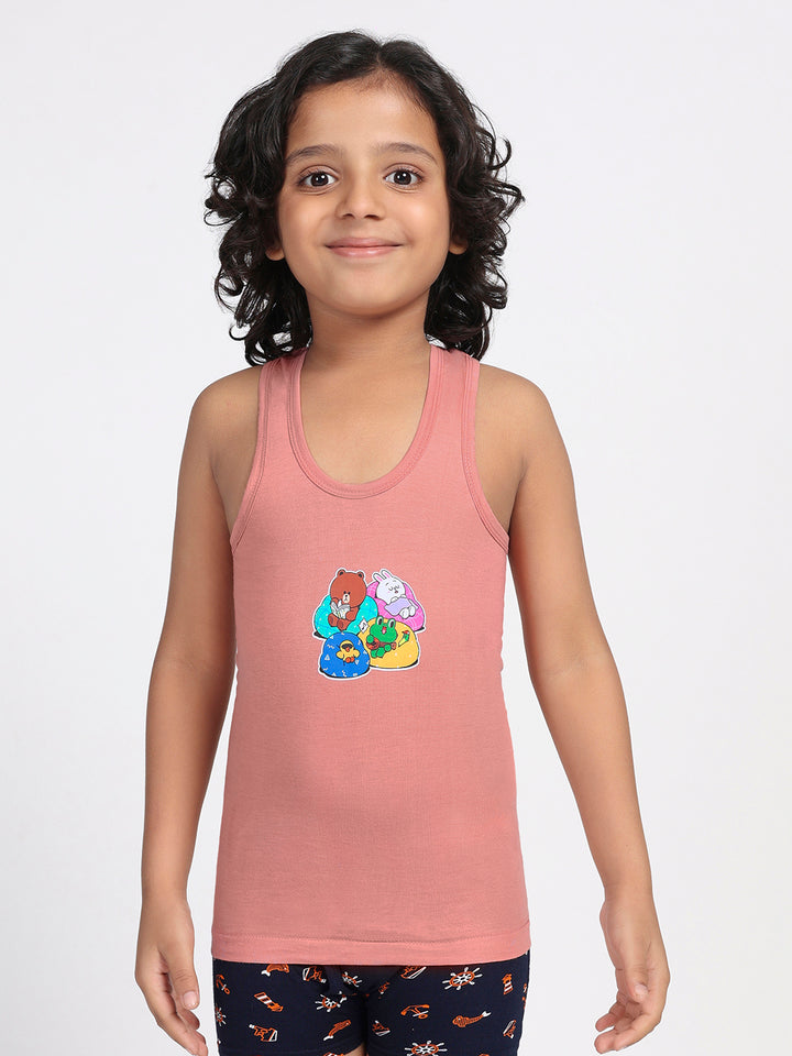 Boy's Graphic Print Round-Neck Vests (Lipstick Rose)
