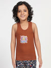 Boy's Graphic Print Round-Neck Vests (Rust Brown)