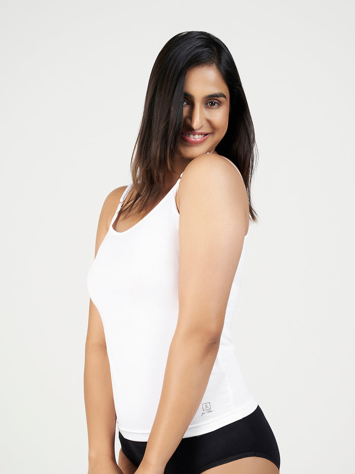 Women's Combed Cotton Spandex Camisole with Adjustable Straps (White)