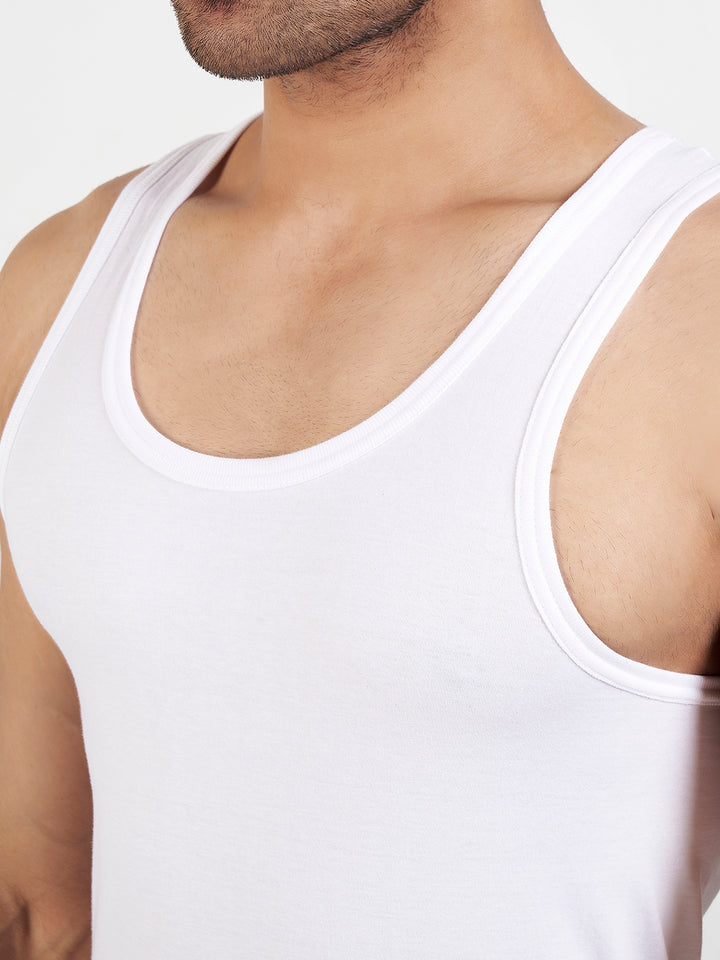 Men's Combed Cotton Rib Gym Vest (White)