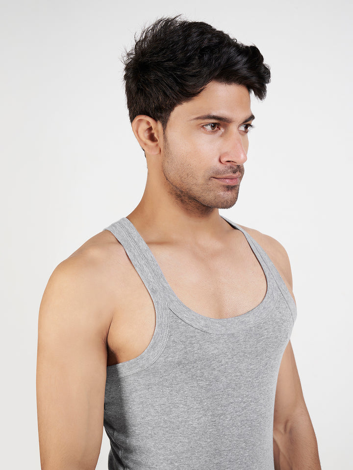 Men's Combed Cotton Rib Gym Vest (Grey Melange)