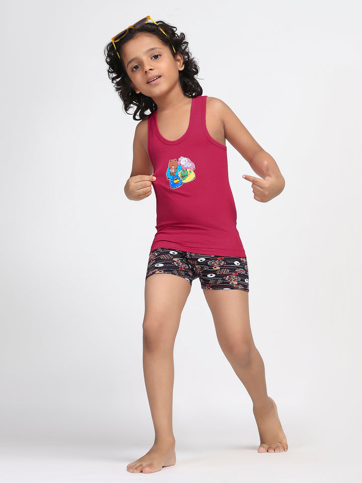 Boy's Graphic Print Round-Neck Vests (Bridal Rose)