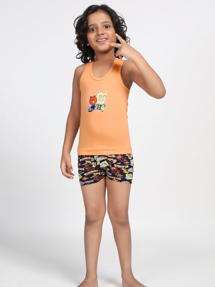 Boy's Graphic Print Round-Neck Vests (Coral)