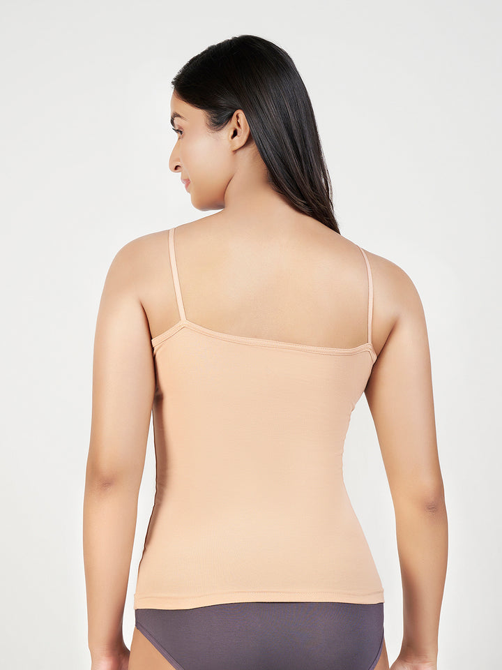 Women's Combed Cotton Spandex Camisole with Adjustable Straps (Skin)