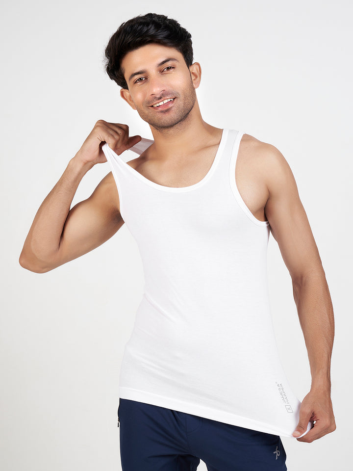 Men's Combed Cotton Rib Gym Vest (White)