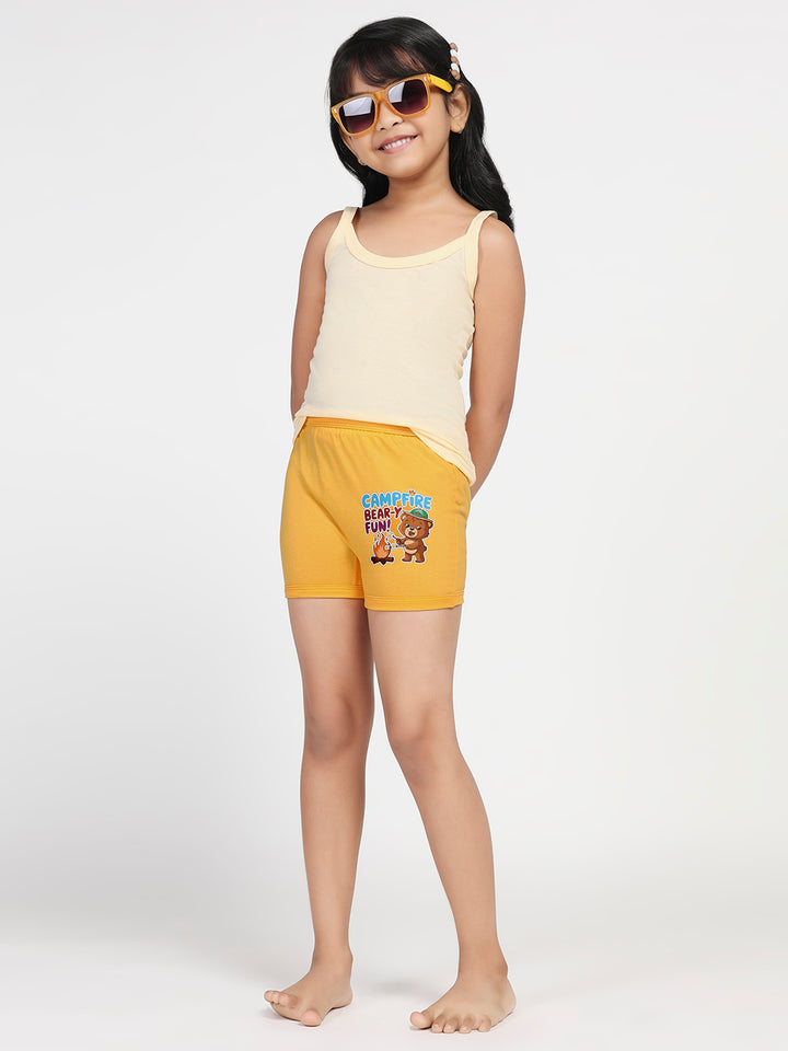 Girl's Combed Cotton Bloomer With Soft Elastane Belt and Folded Bottom (Fuscia/Golden Yellow)