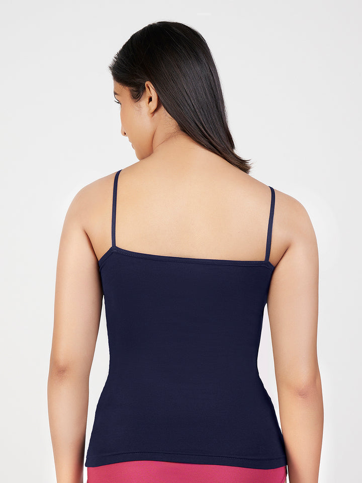 Women's Combed Cotton Spandex Camisole with Adjustable Straps (Navy Blue)