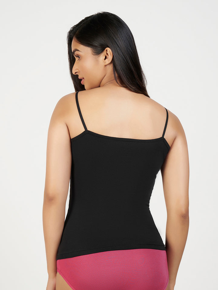 Women's Combed Cotton Spandex Camisole with Adjustable Straps (Black)