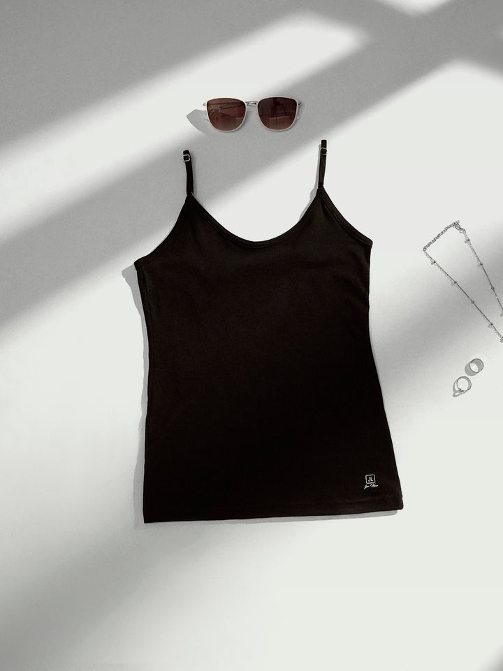 Women's Combed Cotton Spandex Camisole with Adjustable Straps (Black)