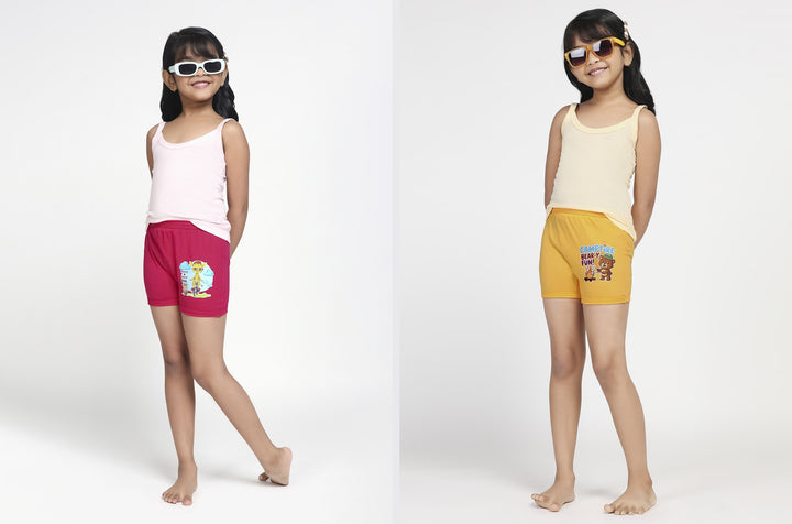 Girl's Combed Cotton Bloomer With Soft Elastane Belt and Folded Bottom (Fuscia/Golden Yellow)