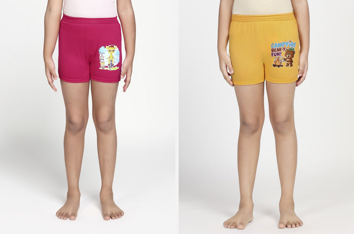 Girl's Combed Cotton Bloomer With Soft Elastane Belt and Folded Bottom (Fuscia/Golden Yellow)