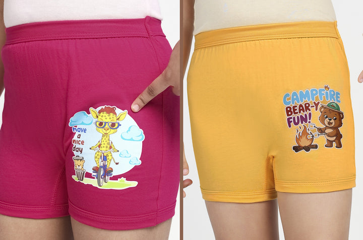Girl's Combed Cotton Bloomer With Soft Elastane Belt and Folded Bottom (Fuscia/Golden Yellow)