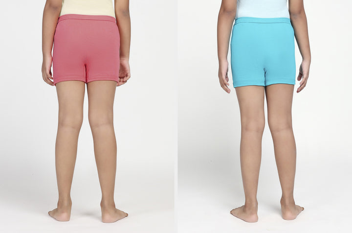 Girl's Combed Cotton Bloomer With Soft Elastane Belt and Folded Bottom (Green+Coral)