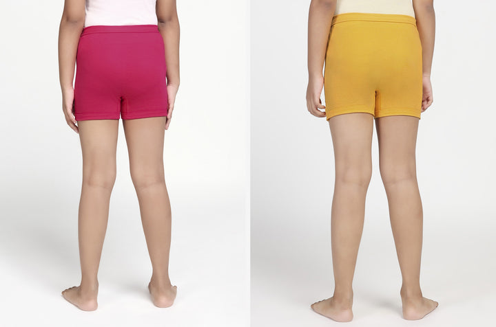 Girl's Combed Cotton Bloomer With Soft Elastane Belt and Folded Bottom (Fuscia/Golden Yellow)